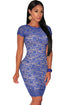 Blue Lace Nude Illusion Fringe Trim Dress